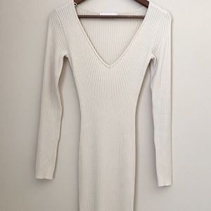 Meshki | Long sleeve cream knit midaxi dress; new, unworn